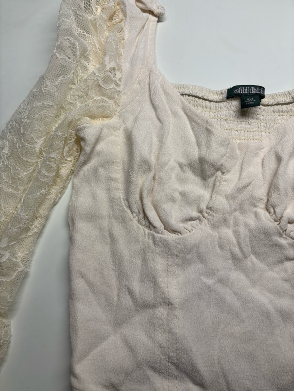 wild fable Cream Lace-Sleeve Square Neck Crop Top - Picture 7 of 9
